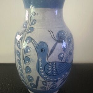 Mexican Pottery Tonala Vase with Bird Signed Pre-Owned